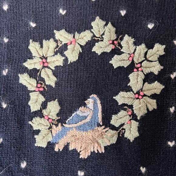 VTG Christopher & Banks Holly Berry Wreath Pullover Sweater Womens S Embroidered - Picture 10 of 10